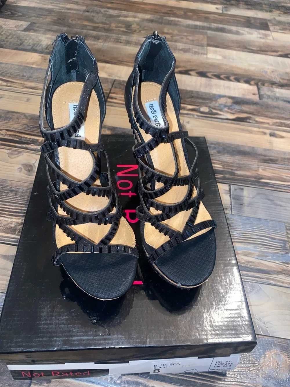 Not Rated Black Strappy Cork Wedge Sandals